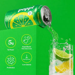 Poppi Prebiotic Soda, Sparkling Water & Fruit Juice, Lemon Lime, 12 Oz, 12 Pack